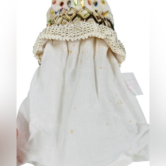 Vintage beaded & bejewelled evening bag, metal retractable closure, chain straps - Picture 13 of 13